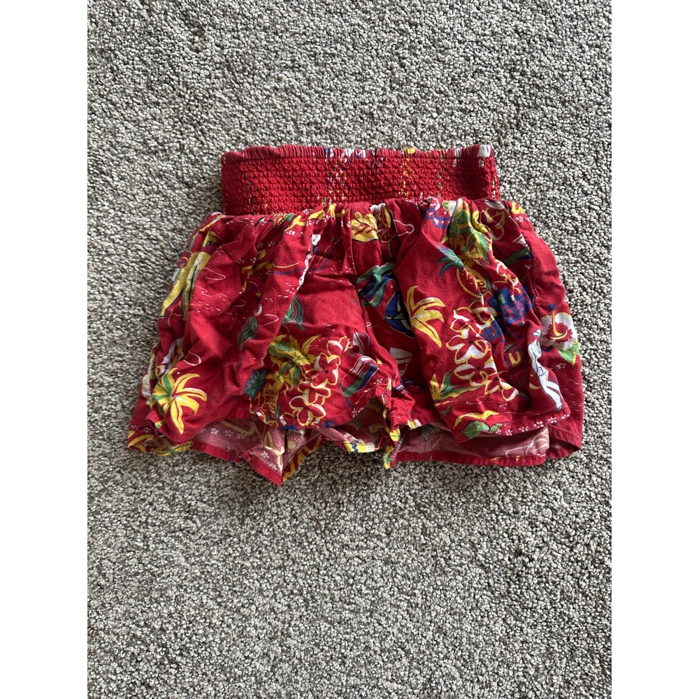 Ralph Lauren Hawaiian Tropical Smocked Waist Shorts Red Floral Palm Tree Hawaii